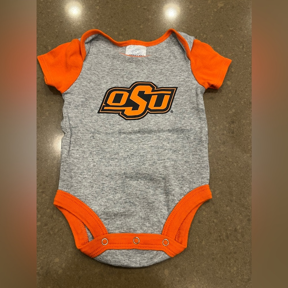 Oklahoma State University 0-3 month onesie.